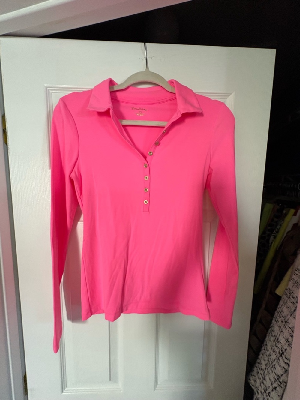 Lilly Pulitzer Bright Pink Long Sleeve Polo Top